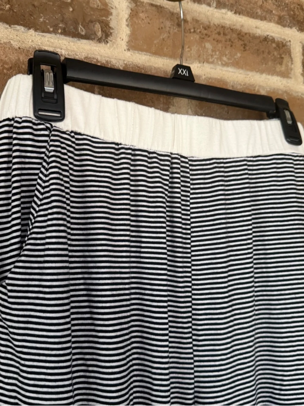 Striped V-Neck Long Sleeve Pajama Set in Black & White
